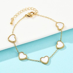 Настоящее золото 18K 304 браслеты из нержавеющей стали ссылка для женщин, сердце, cmолой, ионное покрытие (ip), реальный 18 k позолоченный, 6-1/2 дюйм (16.5 см)