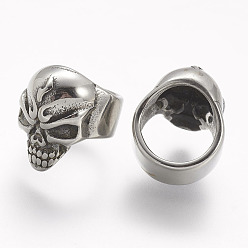 Antique Silver 304 Stainless Steel Beads, Skull, Large Hole Beads, Antique Silver, 12x9x10.5mm, Hole: 8.5mm