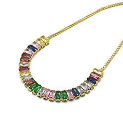 Colorful Brass Cubic Zirconia Bolo Tennis Bracelets, Slider Box Chains Bracelets, Golden, Colorful, 10-1/4 inch(26cm)