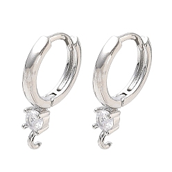 Platine Boucles d'oreilles créoles en laiton à placage de crémaillère micro pavé zircone cubique, avec boucle, plaqué longue durée, sans cadmium et sans nickel et sans plomb, platine, 20x4x13mm, Trou: 1.8mm, pin: 1 mm