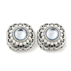 Платина Латунь с искусственным жемчугом из АБС-пластика, подвески из смолы с прозрачными кубическими цирконами, без кадмия, без никеля и без свинца, овальные, платина, 14.5x14.5x7 мм, отверстие : 1.2 мм