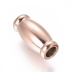Rose Gold 304 Stainless Steel Magnetic Clasps with Glue-in Ends, Oval, Rose Gold, 16x7.5mm, Hole: 4mm