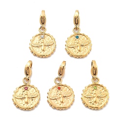 (52) Непрозрачная лаванда Плоская круглая подвеска с пчелой 304 из нержавеющей стали со стразами, украшения с застежкой в виде клешни лобстера, ионное покрытие (ip), реальный 14 k позолоченный, разноцветные, 25.5 мм