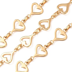 Golden 304 Stainless Steel Heart Link Chains, Unwelded, with Spool, Golden, 13x4mm