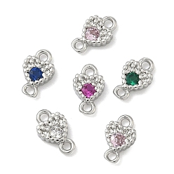 (52) Непрозрачная лаванда Подвески-сердечки с кубическим цирконием из латуни, без кадмия и без свинца, долговечный, стойки покрытие, платина, разноцветные, 7x4.5x1.5 мм, отверстие : 1 мм