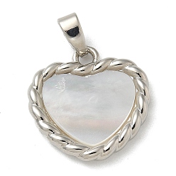 Платина Стойки с латунными подвесками из ракушек, сердце прелести, долговечный, без свинца и без кадмия, платина, 16x16x2.5 мм, отверстие : 3 мм