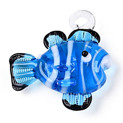 Озёрно--синий Подвески лэмпворк ручной работы, рыбы прелести, Плут синий, 35.5~39x32.5~38x11~12 мм, отверстие : 3.5~3x3.5~5 мм