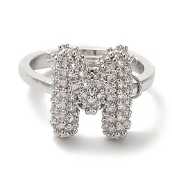 Letter M Стойка покрытие буква латунь микро паве прозрачный кубический цирконий регулируемые кольца для женщин, Буква М, 14x12 мм, внутренний диаметр: 17 мм