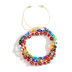 (52) Непрозрачная лаванда 3 шт. 3 стили плетеные браслеты и эластичные браслеты со стеклянными бусинами от сглаза для женщин, с латунной бисера, разноцветные, внутренний диаметр: 6-7/8 дюйм (17.5 см) ~ 11 дюйм (28 см)