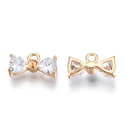 Real 18K Gold Plated Brass Micro Pave Clear Cubic Zirconia Peg Bails Pendants, Bowknot, Cadmium Free & Nickel Free & Lead Free, Real 18K Gold Plated, 7x12.5x4mm, Hole: 1.6mm, Pin: 0.7mm
