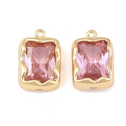 Flamingo Brass Glass Pendants, Rectangle Charms, Faceted, Golden, Flamingo, 19x13x5mm, Hole: 1.4mm