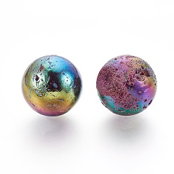 Violet Electroplated Natural Quartz Home Display Decorations, Multi-color Plated, Round, Violet, 38~40mm