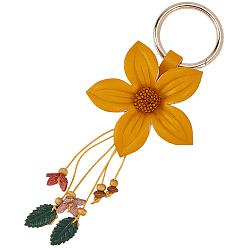 Золотистый Брелок из кожи и сплава, цветок, золотые, 190 mm.