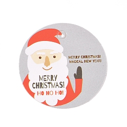 Разноцветный Бумажные подарочные бирки, хэндж теги, для декоративно-прикладного искусства, на Рождество, плоский раунд с рисунком Деда Мороза, красочный, 30x0.3 мм, отверстие : 3 мм