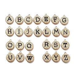 Золотой Подвески из эмали и сплава, , плоский круглый с буквой a~z подвеска, золотые, 17.5x14.5x2.5 мм, отверстие : 1.6 мм, 26 шт / комплект