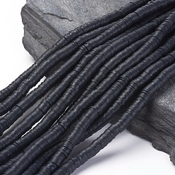 Black Handmade Polymer Clay Beads, Disc/Flat Round, Heishi Beads, Black, 4x1mm, Hole: 1mm, about 55000pcs/1000g