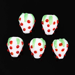 Белый Ручной работы Lampwork неровный бисер, клубника, белые, 15~16x12~14x12~14 мм, отверстие : 1.2~1.6 мм