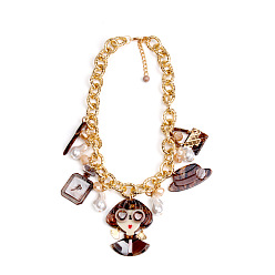 Кокосово-Коричневый Женские ожерелья-нагрудники из акрила в виде флакона женских духов, туфли на высоком каблуке с подвеской из искусственного жемчуга и цепочками из сплава., золотые, кокосового коричневый, 17.72 дюйм (45 см)