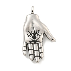 Античное Серебро 316 хирургические подвески из нержавеющей стали, со стразами, рука с очарованием для глаз, античное серебро, 27.5x15x4 мм, отверстие : 2 мм