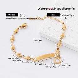 Heart 304 Stainless Steel Link Bracelets for Women Men, Golden, Heart, 5.91 inch(15cm)