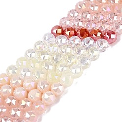 Розовый Нити из гальванически покрытых искусственным нефритом и непрозрачных и прозрачных стеклянных бусин, бусины разных стилей, круглые, с покрытием AB цвета, граненые, туманная роза, 7.5~8x7 мм, отверстие : 1~1.5 мм, около 48~50 шт / нитка, 13.19~14.17 (33.5~36 см)