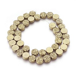 Light Gold Plated Electroplated Non-magnetic Synthetic Hematite Beads Strands, Frosted, Flat Round, Light Gold Plated, 10x4mm, Hole: 1mm, about 40pcs/strand, 15.94 inch(40.5cm)