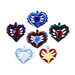 (52) Непрозрачная лаванда Подвески лэмпворк ручной работы, сердце, разноцветные, 48~55x52~57x16~20 мм, отверстие : 6~9x7~11 мм