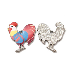 Pink Панданы из сплава эмали, без свинца и без кадмия, платина, петушиный шарм, розовые, 23x19.5x2 мм, отверстие : 1.6 мм