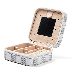 Гейнсборо Коробки на молнии для хранения украшений из искусственной кожи в клетку тартан, Дорожный футляр-органайзер для украшений с зеркалом внутри, для ожерелья, кольцо серьги держатель, светло-серые, 10x10x5 см