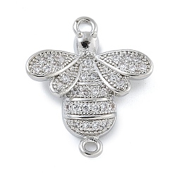 Платина Стойка покрытие латунь микропаве прозрачный кубический цирконий пчела соединительные подвески, долговечный, без кадмия и без свинца, платина, 20x17x4 мм, Отверстие : 1.2 мм & 1.6 мм