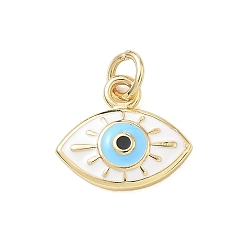 Blanco Colgantes de esmalte de bronce, amuletos mal de ojo, chapado en rack, larga duración plateado, sin plomo y cadmio, real 18 k chapado en oro, blanco, 12.5x14.5x3.5 mm, agujero: 3 mm