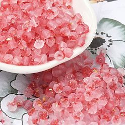 Светло-Коралловый Матовые стеклянные бусины, двухконусные, золотой фольгой, граненые, свет коралловый, 4.5x3.5 мм, отверстие : 1 мм, 14285 шт / 1000 г