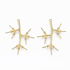 Raw(Unplated) Brass Peg Bails Pendants, For Half Drilled Beads, Nickel Free, Branches, Raw(Unplated), 35x27x2mm, Hole: 1.2mm, Pin: 0.7mm
