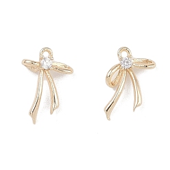 Настоящее золото 18K Латунные микропаве прозрачные подвески с фианитом, бантом прелести, реальный 18 k позолоченный, 11.5x8.5x2.5 мм, отверстие : 0.8 мм