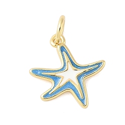 Светло-Синий Латунь эмаль прелести, прелести морская звезда, стойки покрытие, без кадмия и без свинца, долговечный, с целью перехода в кольце, реальный 18 k позолоченный, голубой, 12.5x13.5x1.5 мм, отверстие : 3.5 мм