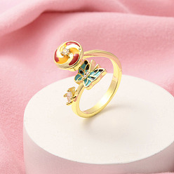 Золотой Эмалевые вращающиеся манжеты-кольца с изображением бабочек и ветряных мельниц для женщин, латунные кольца-вертушки с кубическим цирконием для успокоения беспокойства, медитации, золотые, 17 мм, внутренний диаметр: 18 мм