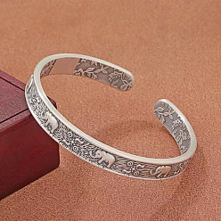 Античное Серебро Браслеты-манжеты из сплава с рисунком слона в Таиланде для мужчин и женщин, античное серебро, внутренний диаметр: 2-5/8 дюйм (6.8 см)