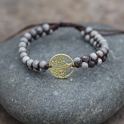 Говлит Браслеты из круглых бусин из натурального хаулита, сплав древо жизни браслеты для мужчин и женщин, античное золото , 6-3/4 дюйм (17 см)