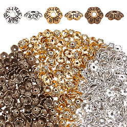 (52) Непрозрачная лаванда 600шт 3 цвета 6-лепестки тибетского сплава колпачки для цветов из бисера, без кадмия и без свинца, разноцветные, 6x2 мм, отверстие : 1 мм, 200 шт / цвет