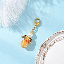 Оранжевый Подвески из светящегося акрила и стеклянных бусин ручной работы, Сплав с застежками когтя омара, ангел, оранжевые, 52 мм