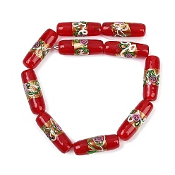 Красный Handmade стеклянные бусины фольги, колонна с цветком розы, красные, 29~30x10~10.5 мм, отверстие : 1.4 мм