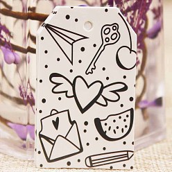 White Paper Gift Tags, Hange Tags, For Arts and Crafts, Valentine's Day, Rectangle with Heart Pattern, White, 50x30x0.4mm, Hole: 3mm