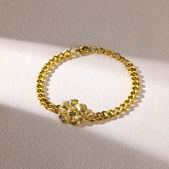 Настоящее золото 18K 304 из нержавеющей стали ссылка браслеты, браслеты из кубинской цепочки для женщин, цветок, реальный 18 k позолоченный, 6-7/8 дюйм (17.6 см)