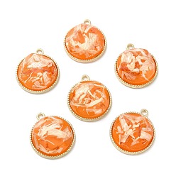 Dark Orange Resin Shell Pendants, with Alloy Findings, Half Round, Dark Orange, 25.5x22x9mm, Hole: 2mm