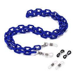 Синий Цепочки для очков, шейный ремешок для очков, с непрозрачными акриловыми тросовыми цепями, 304 застежки-лобстеры из нержавеющей стали и концы резиновых петель, синие, 27.75 дюйм (70.5 см)