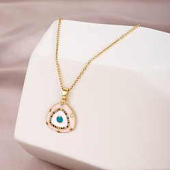 Misty Rose Brass Micro Pave Colorful Cubic Zirconia Enamel Evil Eye Triangle Pendant 304 Stainless Steel Cable Chain Necklaces for Women, Golden, Misty Rose, 16.14 inch(41cm)