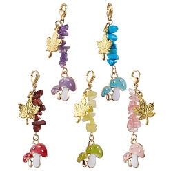 (52) Непрозрачная лаванда Осенний гриб ручной работы лэмпворк и литые подвесные украшения в виде кленовых листьев, с натуральной красной яшмой, зеленым авантюрином, аквамарином, синтетической бирюзой и вишневой кварцевой крошкой, разноцветные, 66 мм, Кулон : 53x17x7 мм