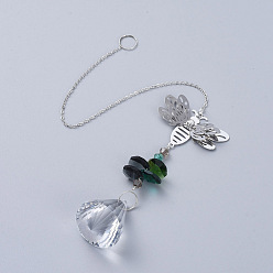 Платина Хрустальная люстра призмы, подвесной кулон с конусом, со стразами, звенья пчелиного железа и кабельная цепь, граненые, платина, 345x2 мм