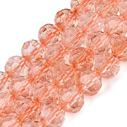 Light Salmon Crackle Transparent Glass Beads Strands, Round, Faceted(32 Facets), Light Salmon, 7.5~8mm, Hole: 1.2~1.4mm, about 47~48pcs/strand, 13.78~13.98 inch(35~35.5cm)