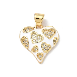 Прозрачный Латунные микро проложить кубического циркония подвески, сердце, Эмаль стиле, реальный 18 k позолоченный, прозрачные, 17x16.5x3 мм, отверстие : 4.5x3.5 мм